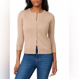 Melissa Paige Crewneck Button-Front Cardigan Tan Small NWT IN PACKAGE